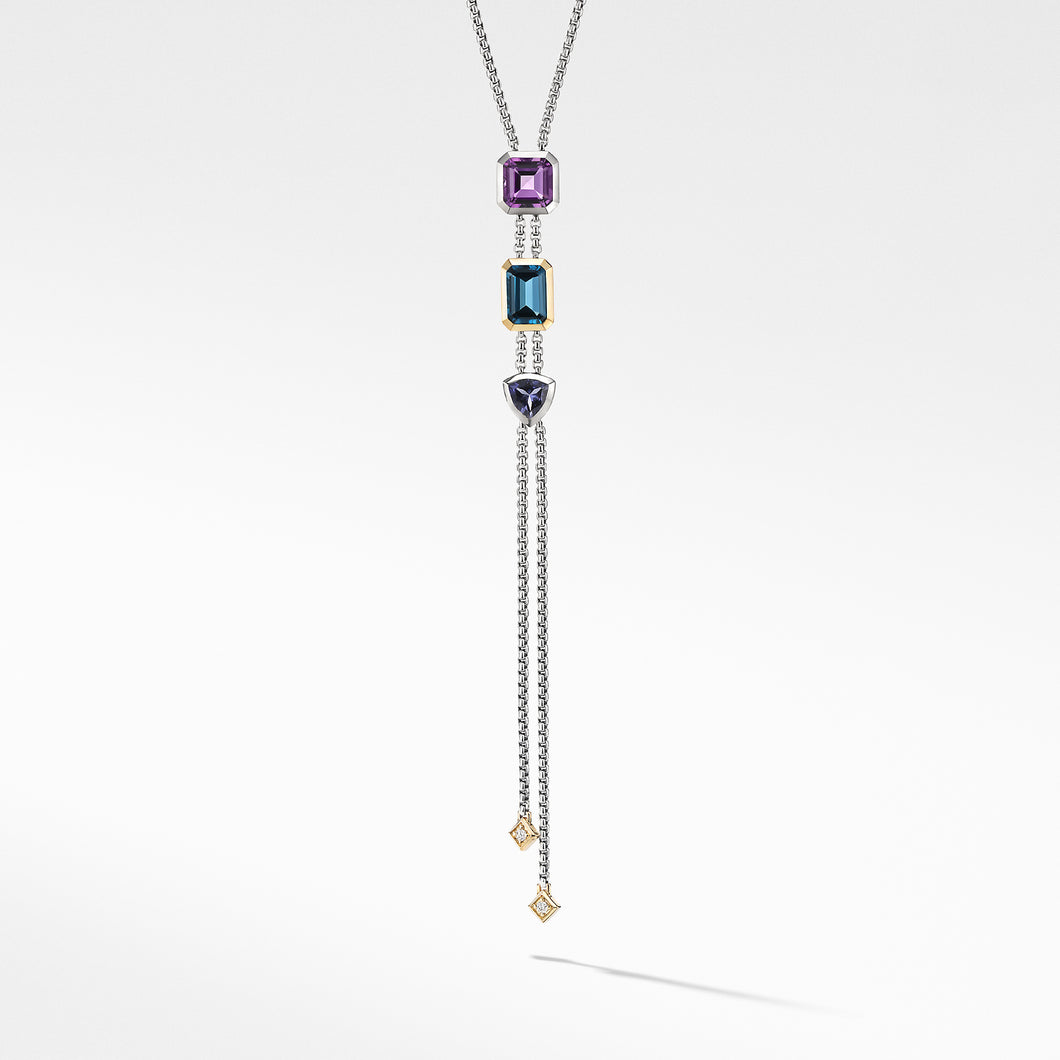 Novella Y Necklace with Hampton Blue Topaz, 18K Yellow Gold and Diamonds