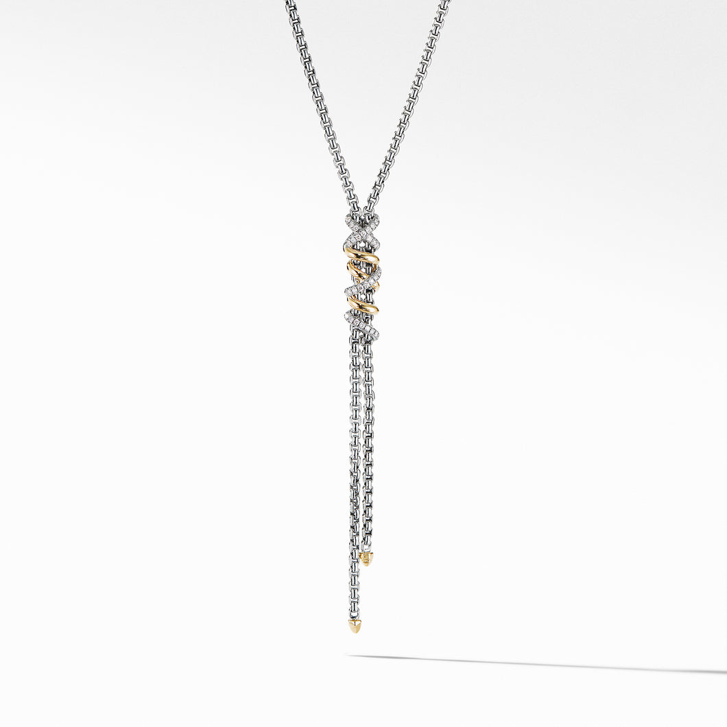 Helena Y Necklace in Sterling Silver with 18K Yellow Gold with Pavé© Diamonds