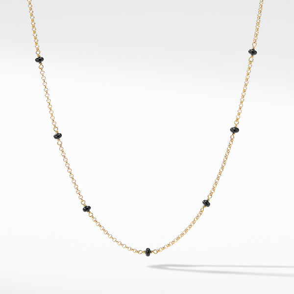 Cable  Collectibles Bead and Chain Necklace in 18K Yellow Gold with Black Spinels