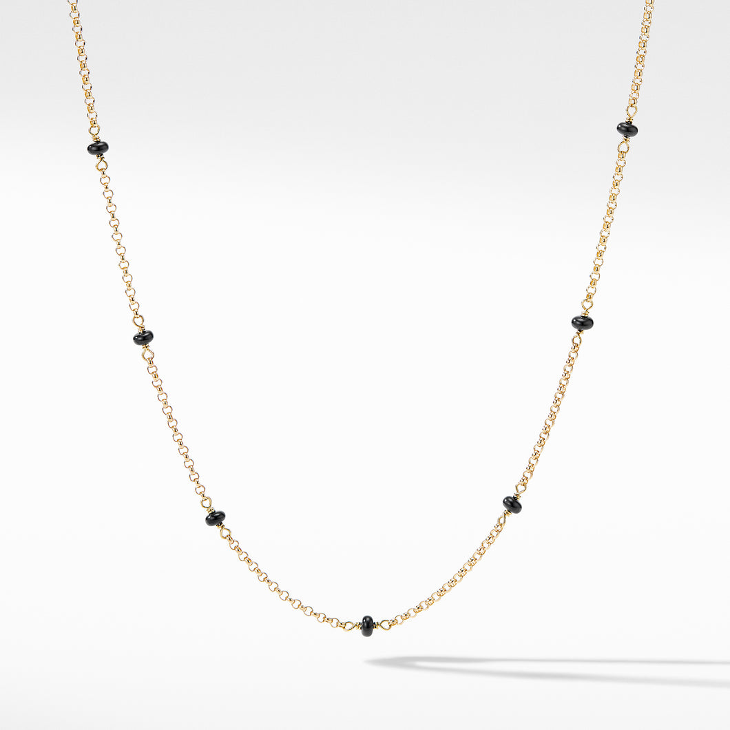 Cable  Collectibles Bead and Chain Necklace in 18K Yellow Gold with Black Spinels