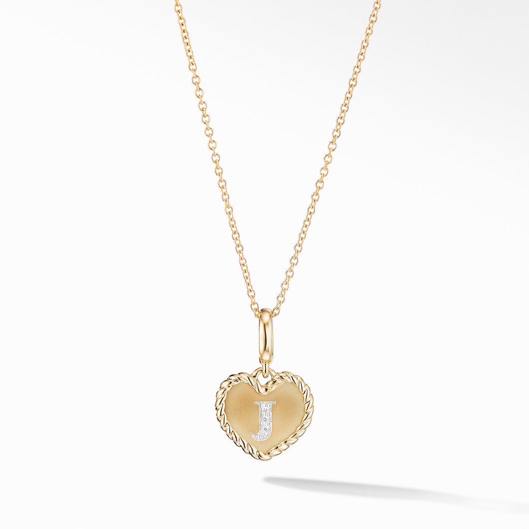 Initial Heart Charm Necklace in 18K Yellow Gold with PavéÂ© Diamonds