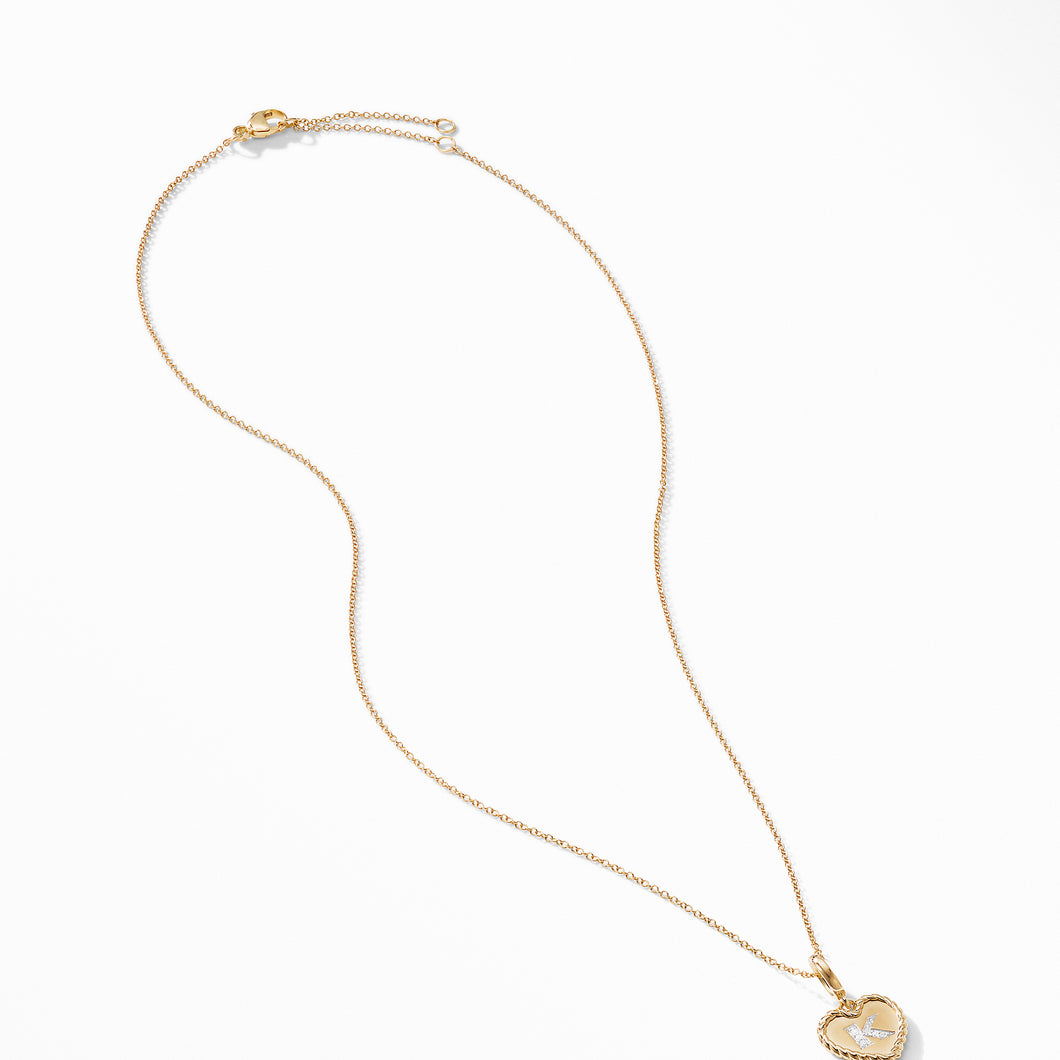 Initial Heart Charm Necklace in 18K Yellow Gold with Pavé© Diamonds