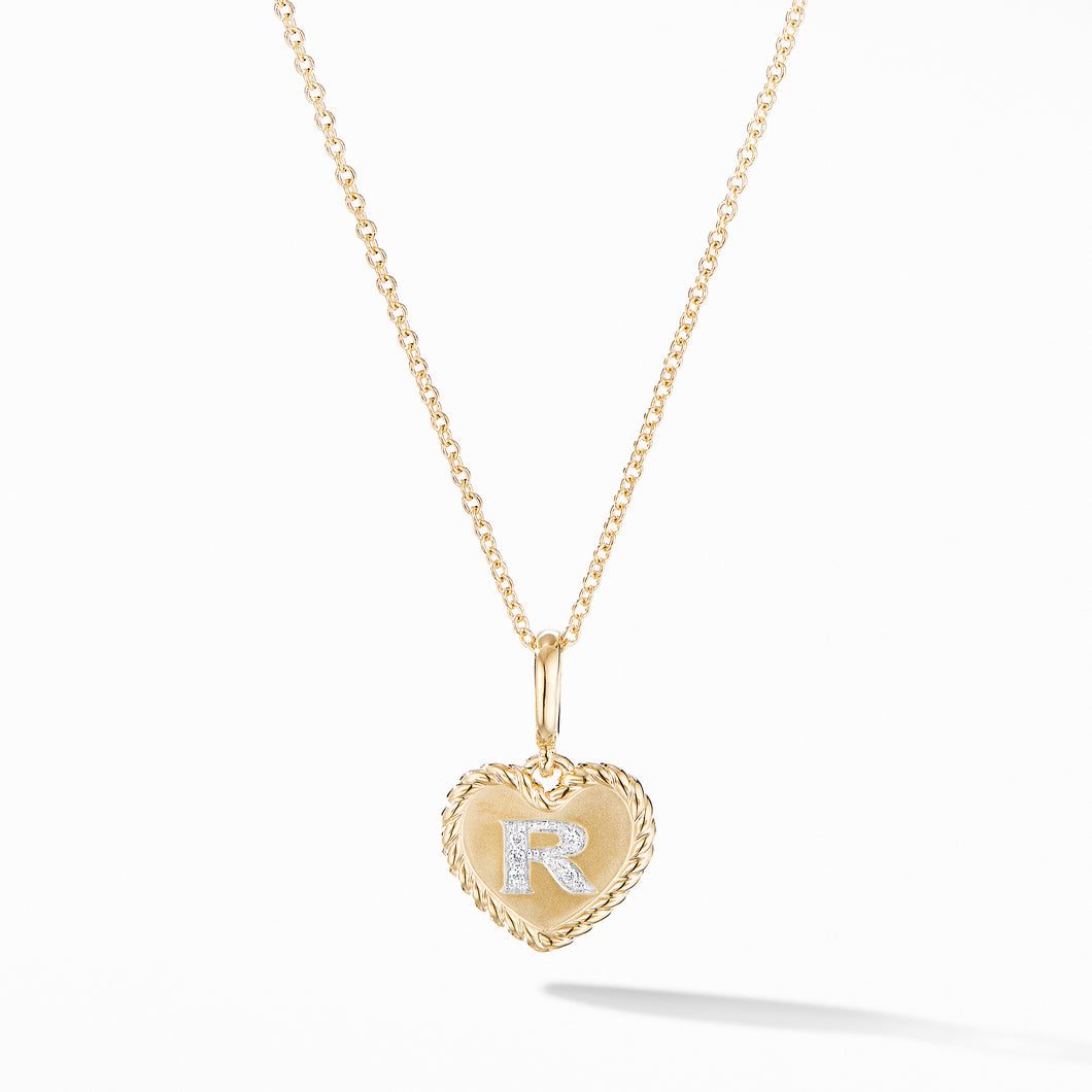 Initial Heart Charm Necklace in 18K Yellow Gold with PavéÂ© Diamonds