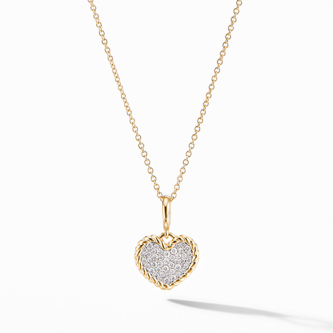 Cable Collectibles® Pavé Plate Heart Necklace in 18K Yellow Gold with Diamonds