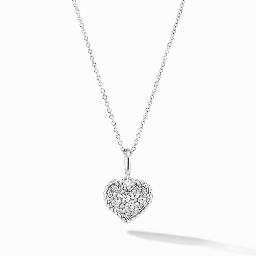 Cable  CollectiblesÃ‚® PavéÂ© Plate Heart Charm Necklace in 18K White Gold