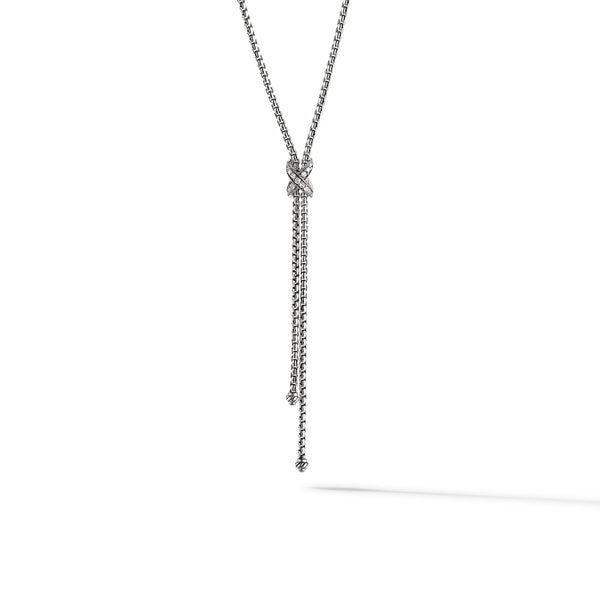 Petite X Lariat Necklace in Sterling Silver with Diamonds