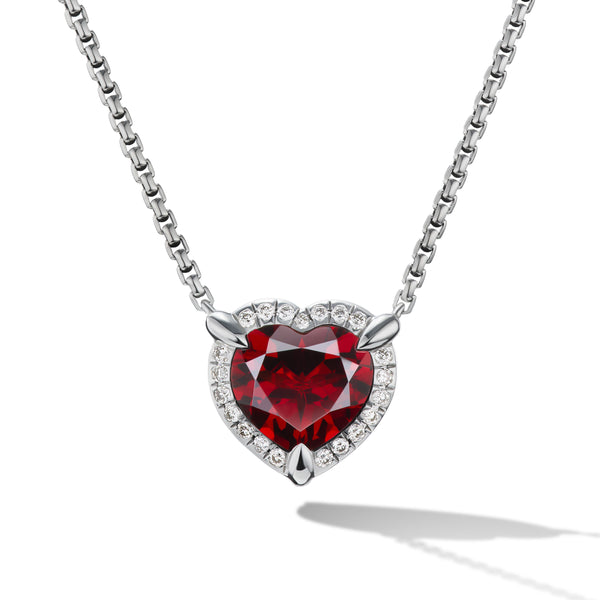 Chatelaine Heart Pendant Necklace in Sterling Silver with Garnet and Pave© Diamonds