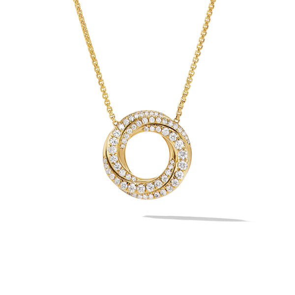 Petite Pave© Crossover Pendant Necklace in 18K Yellow Gold with Diamonds