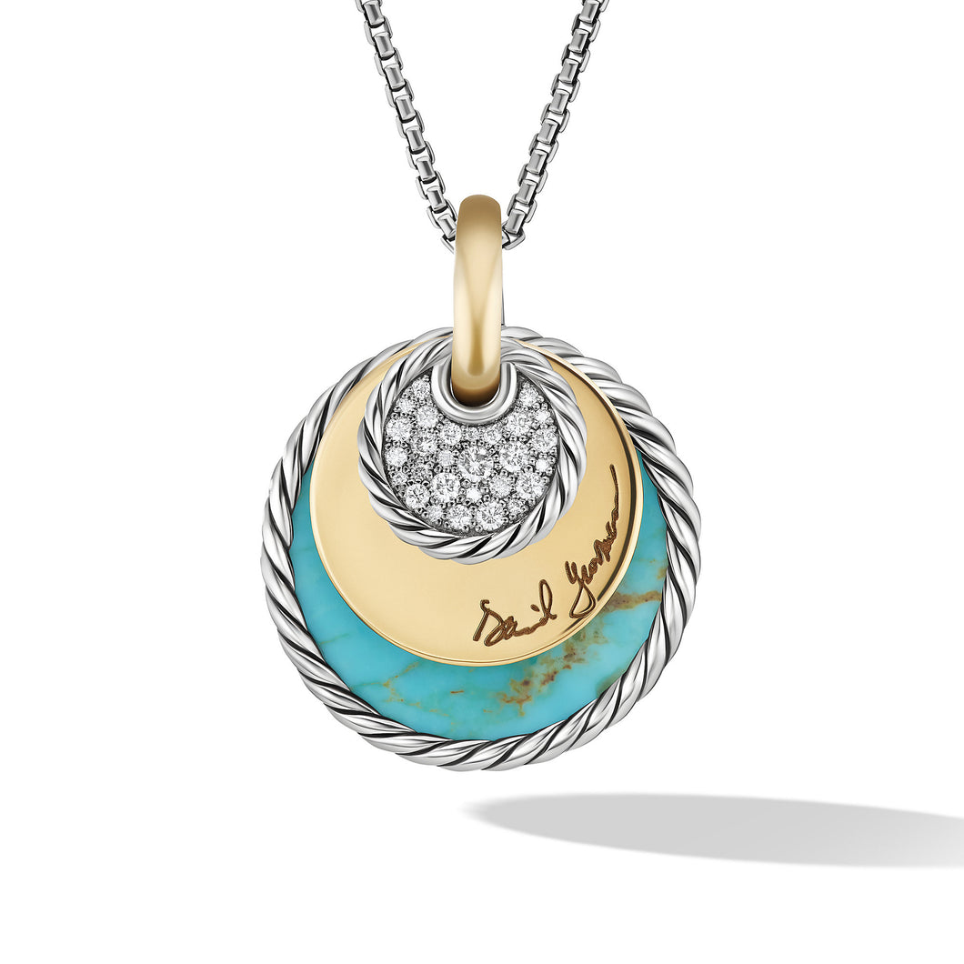 DY Elements Eclipse Pendant Necklace with Turquoise Reversible to Green Onyx, 18K Yellow Gold and Pavé Diamonds