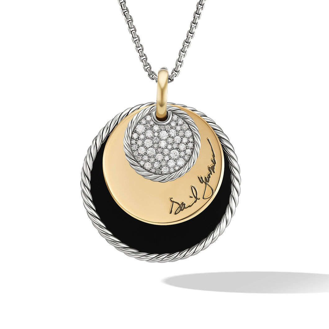 DY Elements Eclipse Pendant Necklace with Black Onyx Reversible to Mother of Pearl, 18K Yellow Gold and Pavé Diamonds