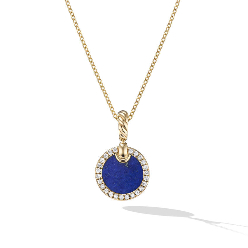 Petite DY Elements Pendant Necklace in 18K Yellow Gold with Lapis and Pave© Diamonds