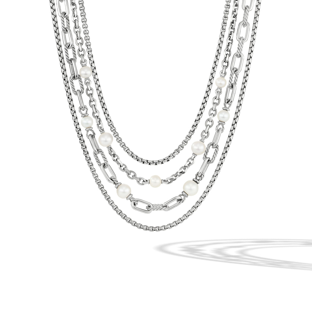 DY Madison Pearl Multi Row Chain Necklace in Sterling Silver