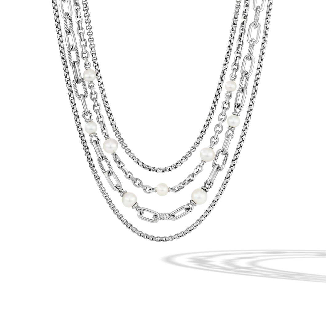 DY Madison Pearl Multi Row Chain Necklace in Sterling Silver