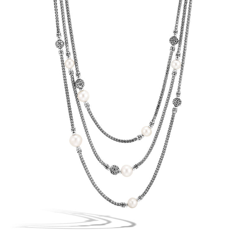 Classic Chain Multi Row Necklace, Freshwater Pearl