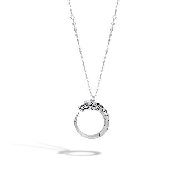 Naga Brushed Pendant Necklace, Black Sapphire, Black Spinel