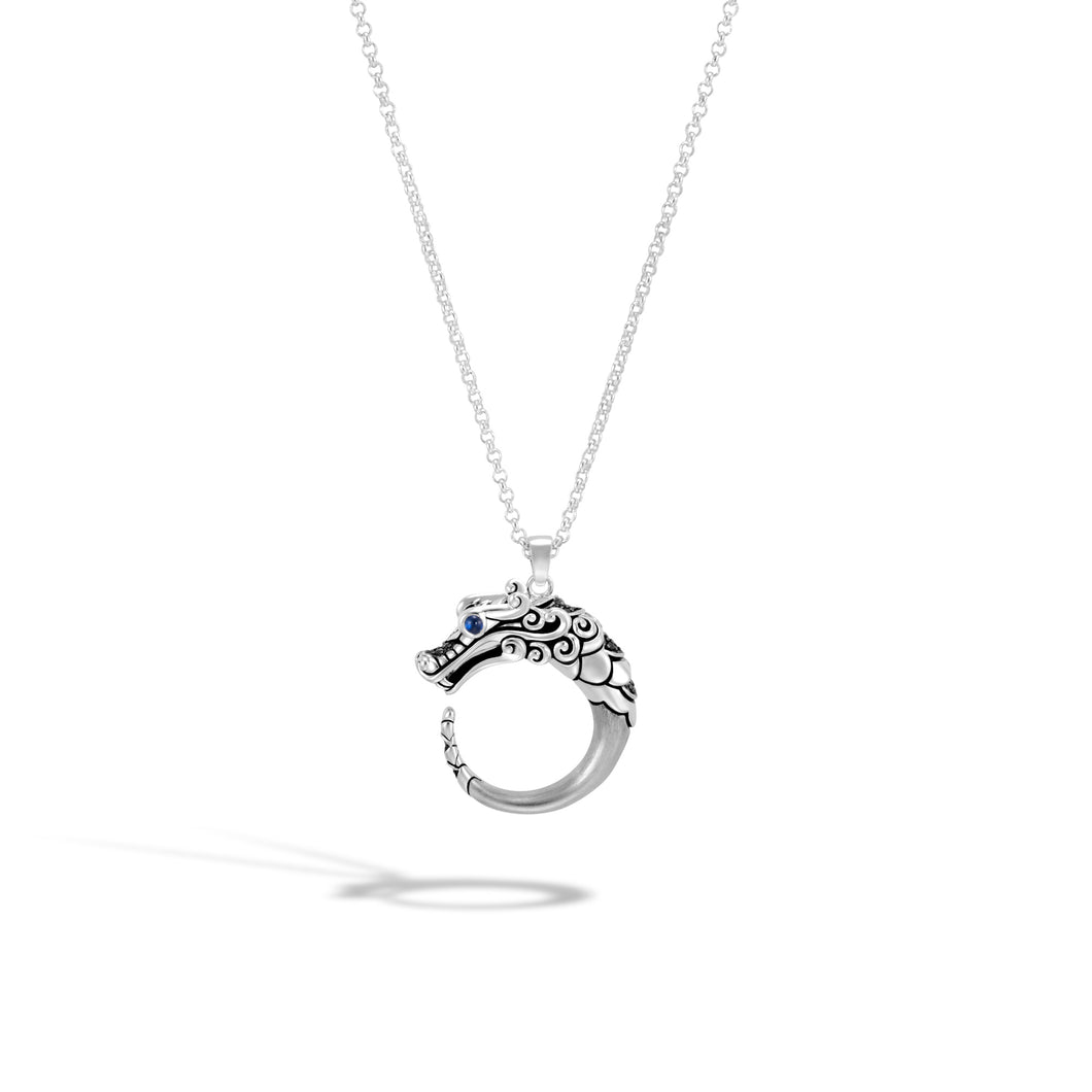Naga Brushed Pendant Necklace, Black Sapphire, Black Spinel