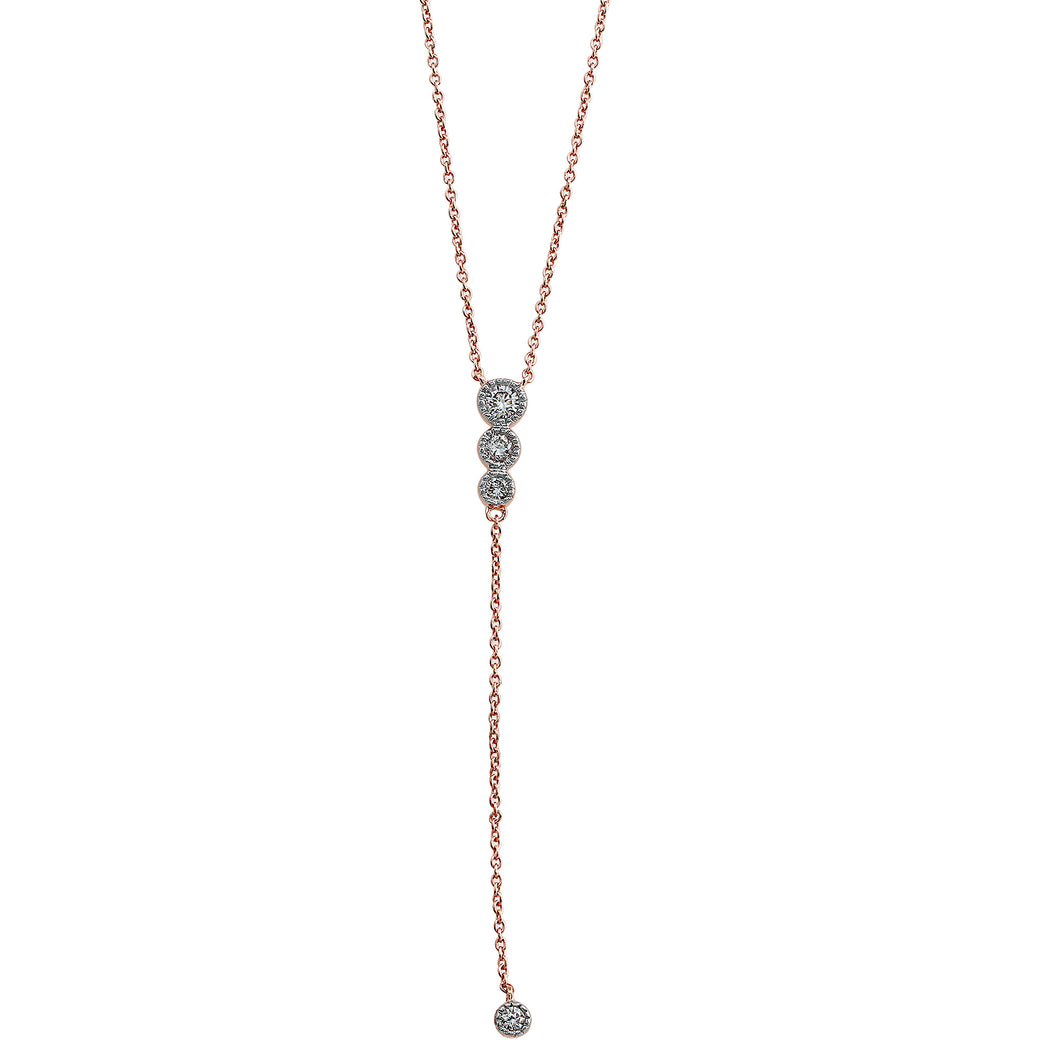 Graduated Diamond Y Drop Necklace 14k Rose Gold