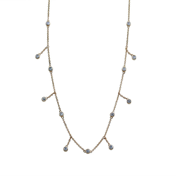 14K Yellow Gold Diamond Dangle Multi Station Necklace