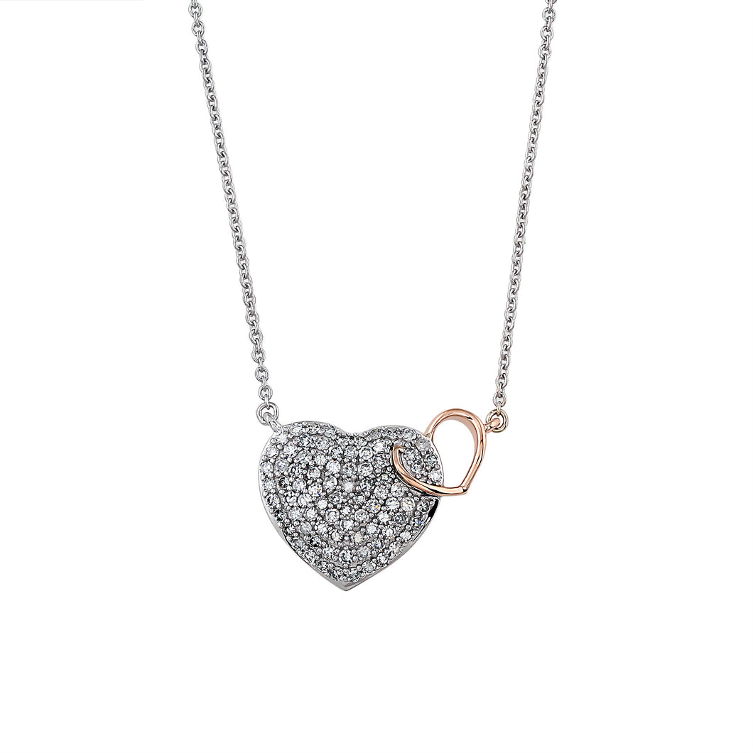14K White and Rose Gold 0.54 ct. tw. Pave Diamond Interlocking Heart Pendant