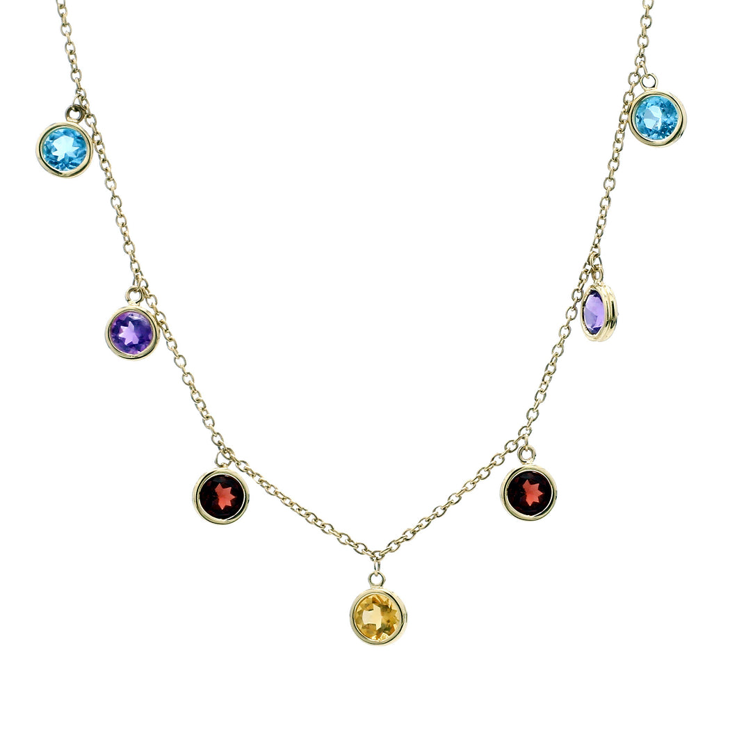 14K Yellow Gold Rainbow Dangle Station Necklace
