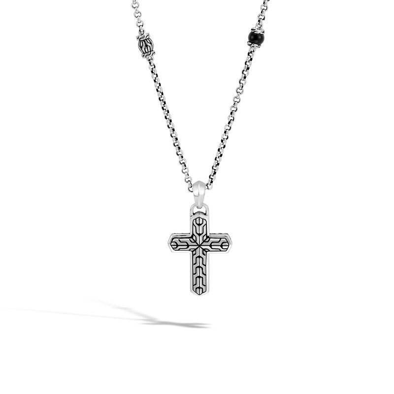 Classic Chain Cross Pendant Necklace, Black Onyx
