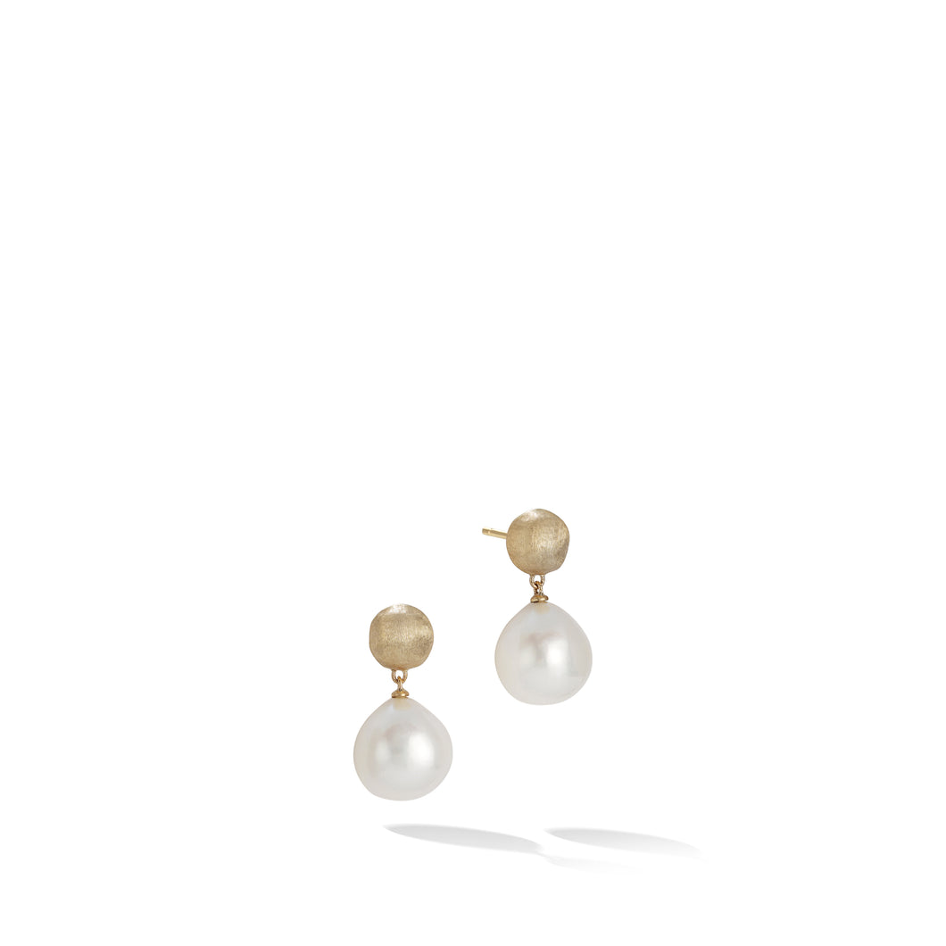 Africa Collection 18K Yellow Gold and Pearl Drop Earrings