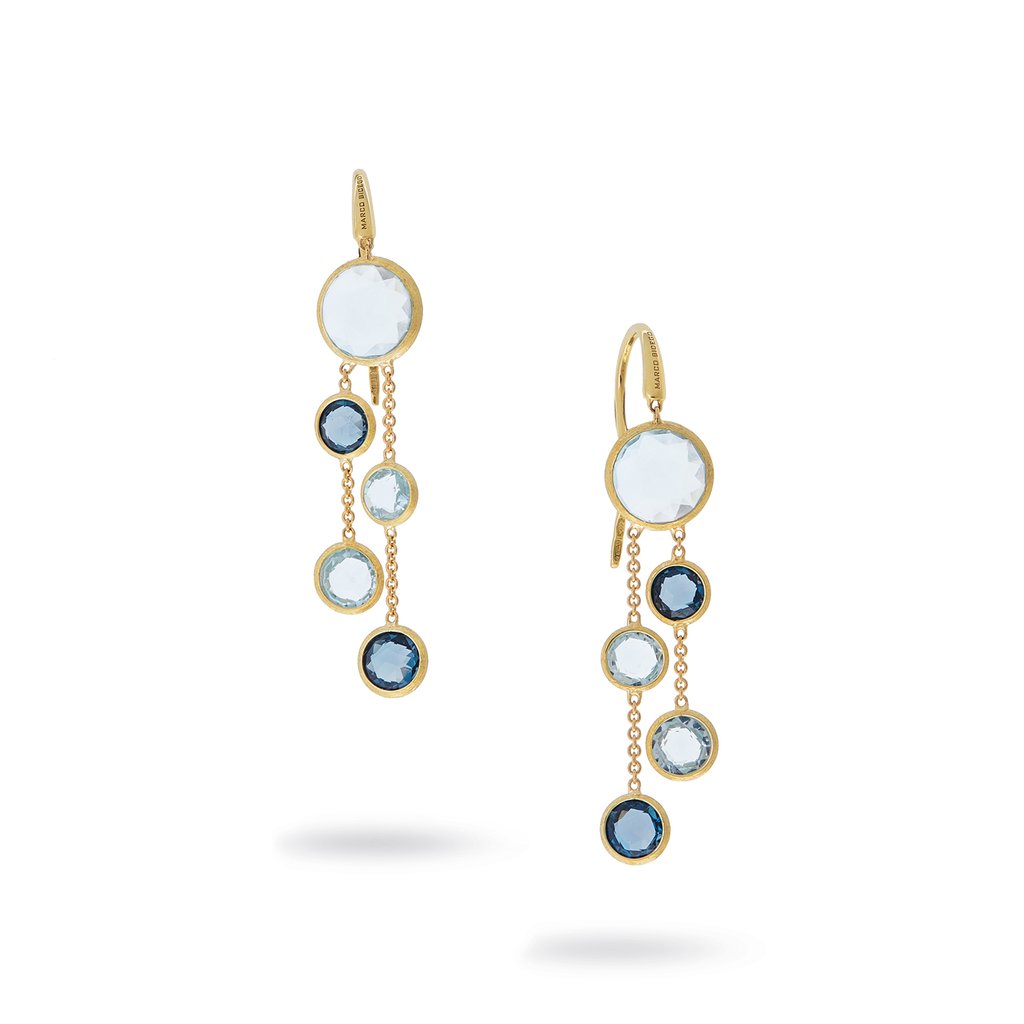 18K Yellow Gold and Mixed Blue Topaz Two Strand Earrings
