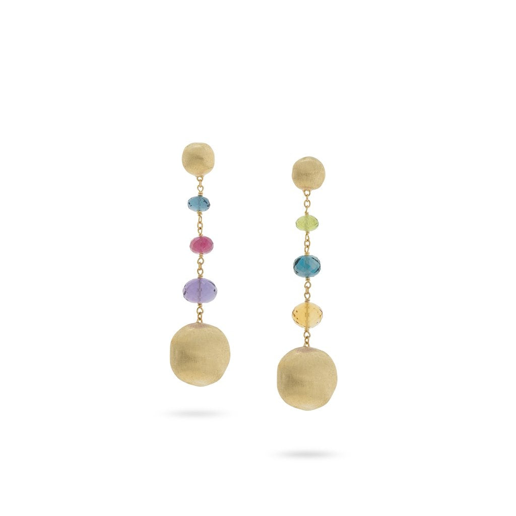 18K Yellow Gold and Multi-Colored Gemstone Drop Earrings