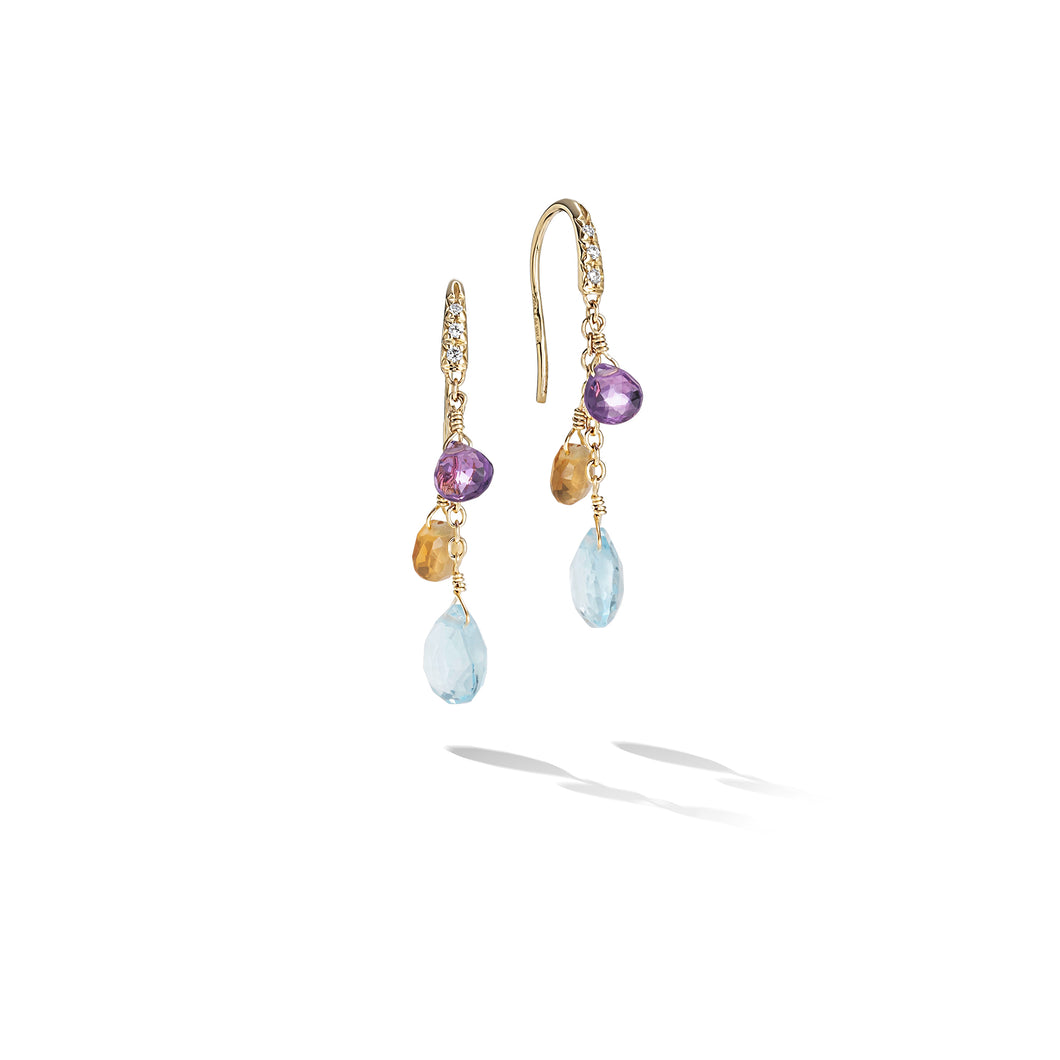 Paradise Collection 18K Yellow Gold Diamond Topaz and Mixed Gemstone Short Drop Earrings