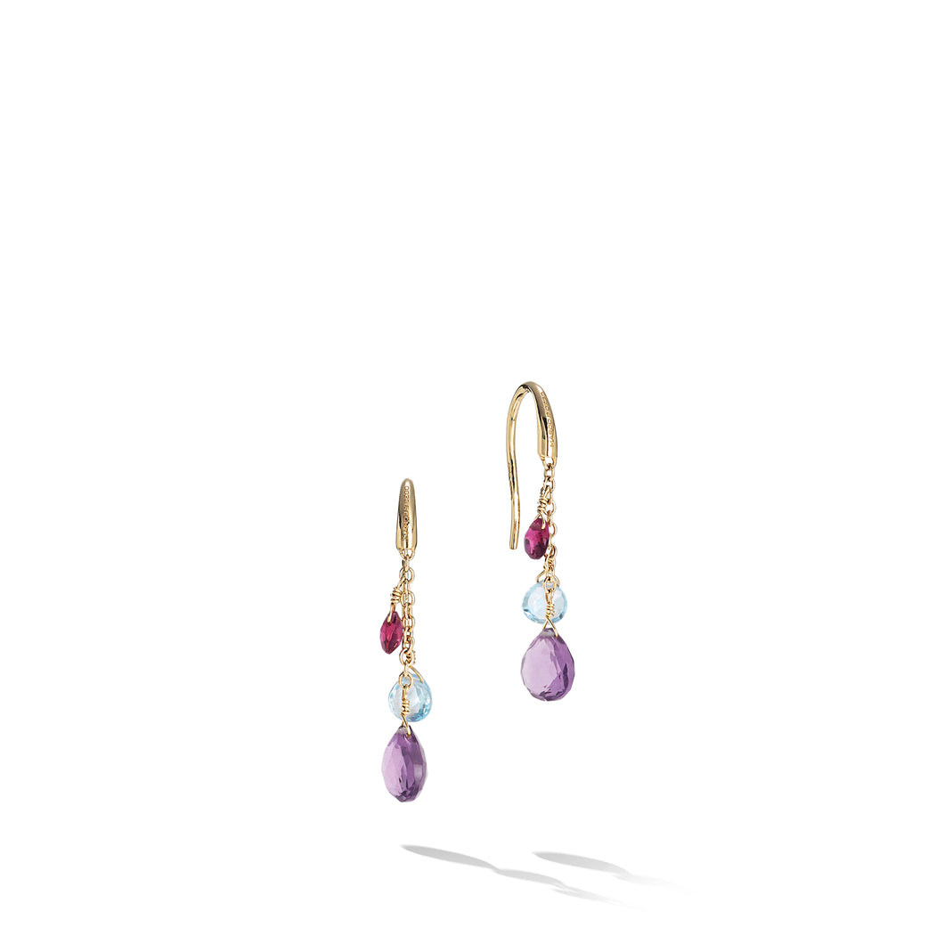 Paradise Collection 18K Yellow Gold Diamond Amethyst and Mixed Gemstone Short Drop Earrings