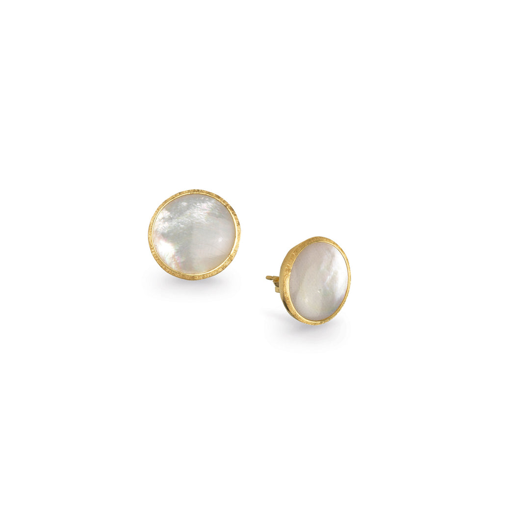 18K Yellow Gold Mother of Pearl Button Earrings