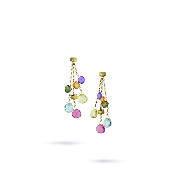 18K Yellow Gold  & Mixed Stone Three Strand Short Earrings
