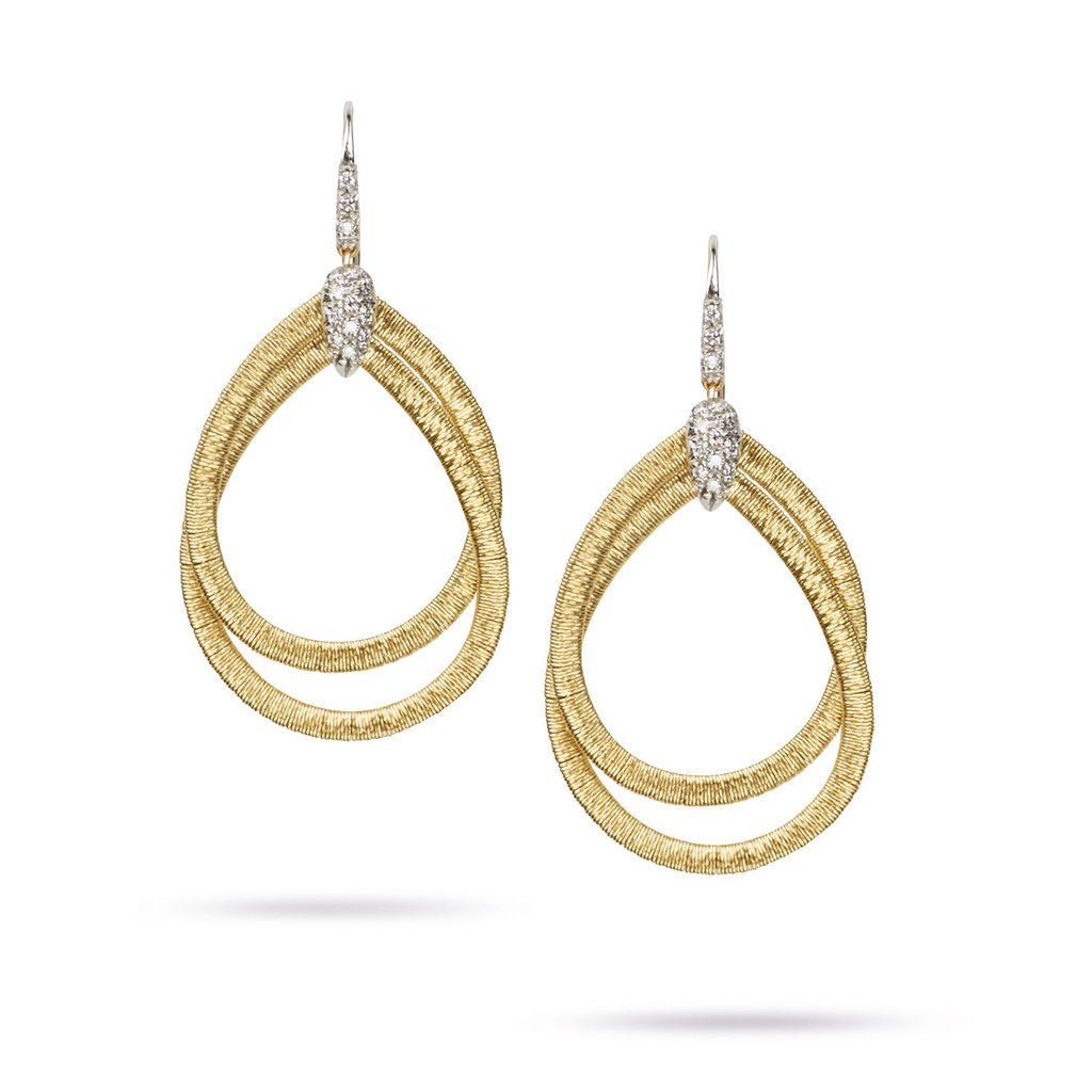 18K Yellow Gold  & Diamond Small Drop Woven Earrings