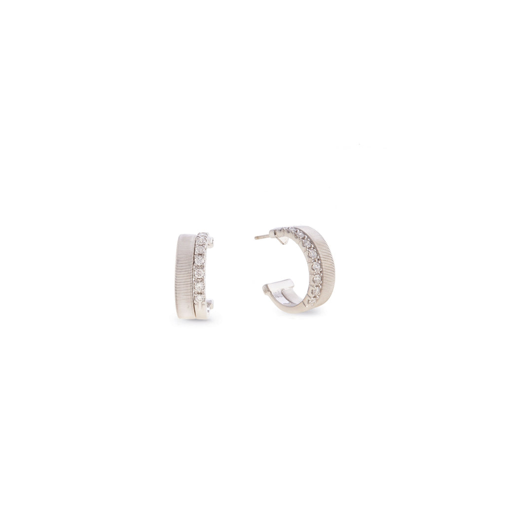 18K White Gold and Diamond Hoop Earrings