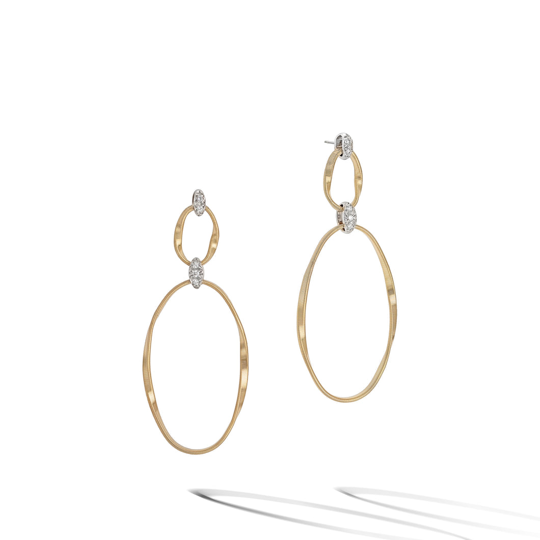 Marrakech Onde Collection 18K Yellow Gold and Diamond Flat Link Double Drop Earrings