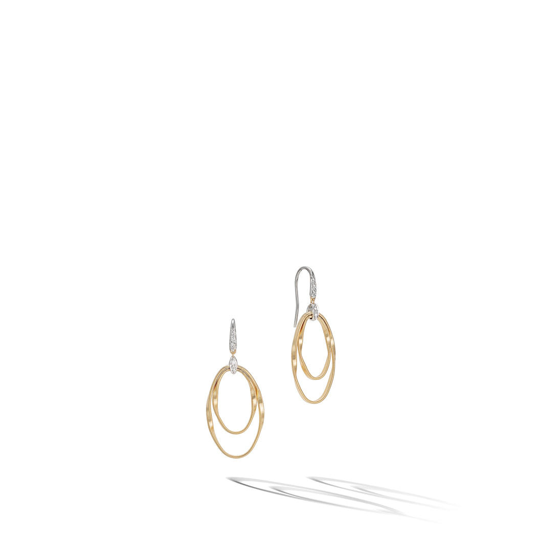 Marrakech Onde Collection 18K Yellow Gold and Diamond Double Concentric Hook Earrings