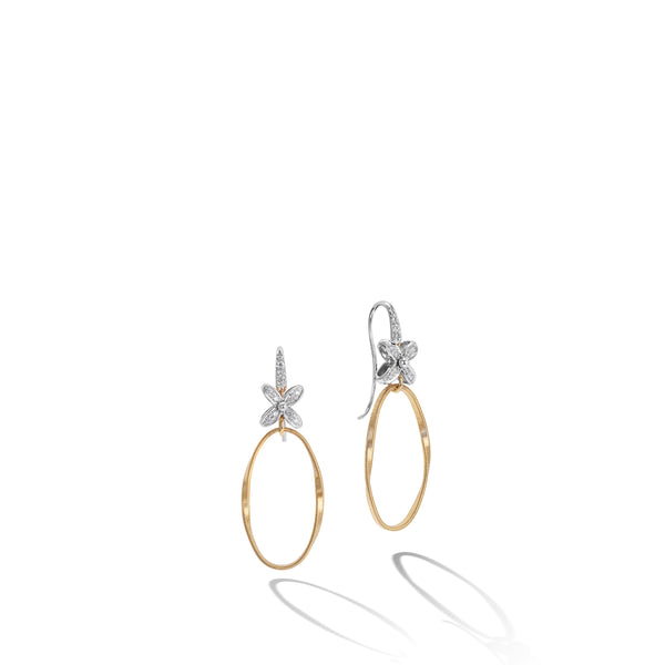 Marrakech Onde Collection 18K Yellow and White Gold French Hook Earrings with Diamond Flowers
