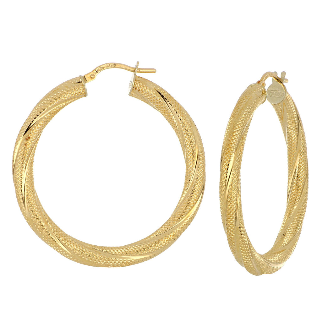 14K Yellow Gold Cable Finish Hoop Earrings