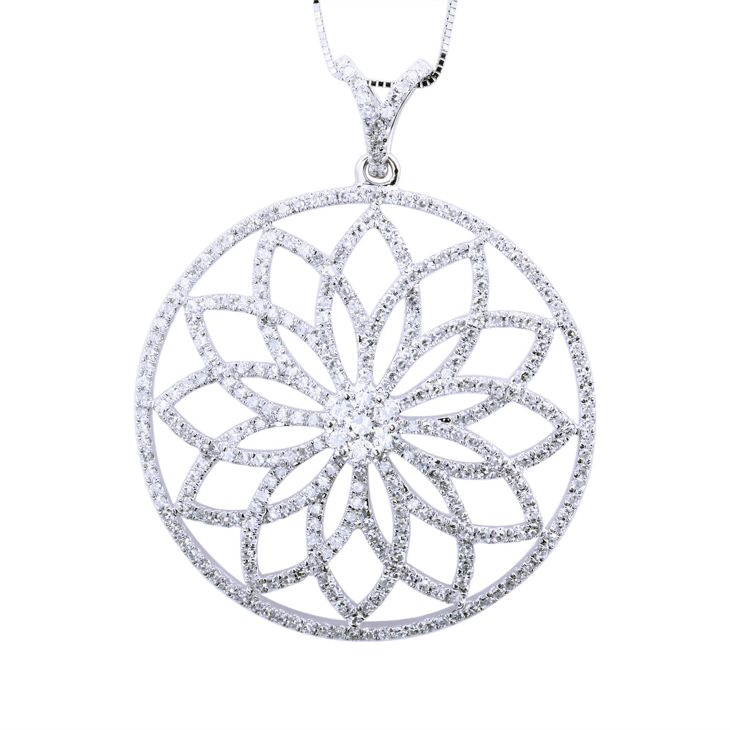 14K White Gold 1.69 CTW Diamond Flower Circle Pendant