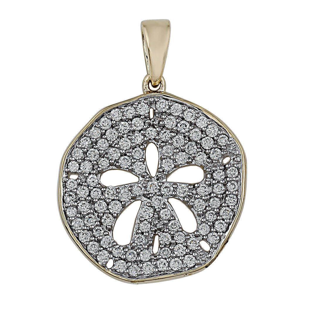 1.00CTTW Lab-Created Diamond Sand Dollar Pave Pendant in 14K Yellow Gold