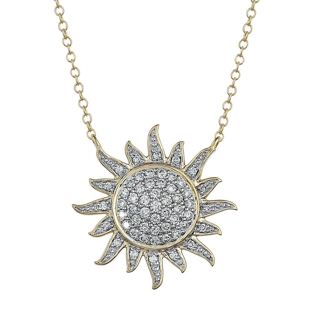0.75CTTW Lab-Created Diamond Pave  Sun Pendant in 14K Yellow Gold