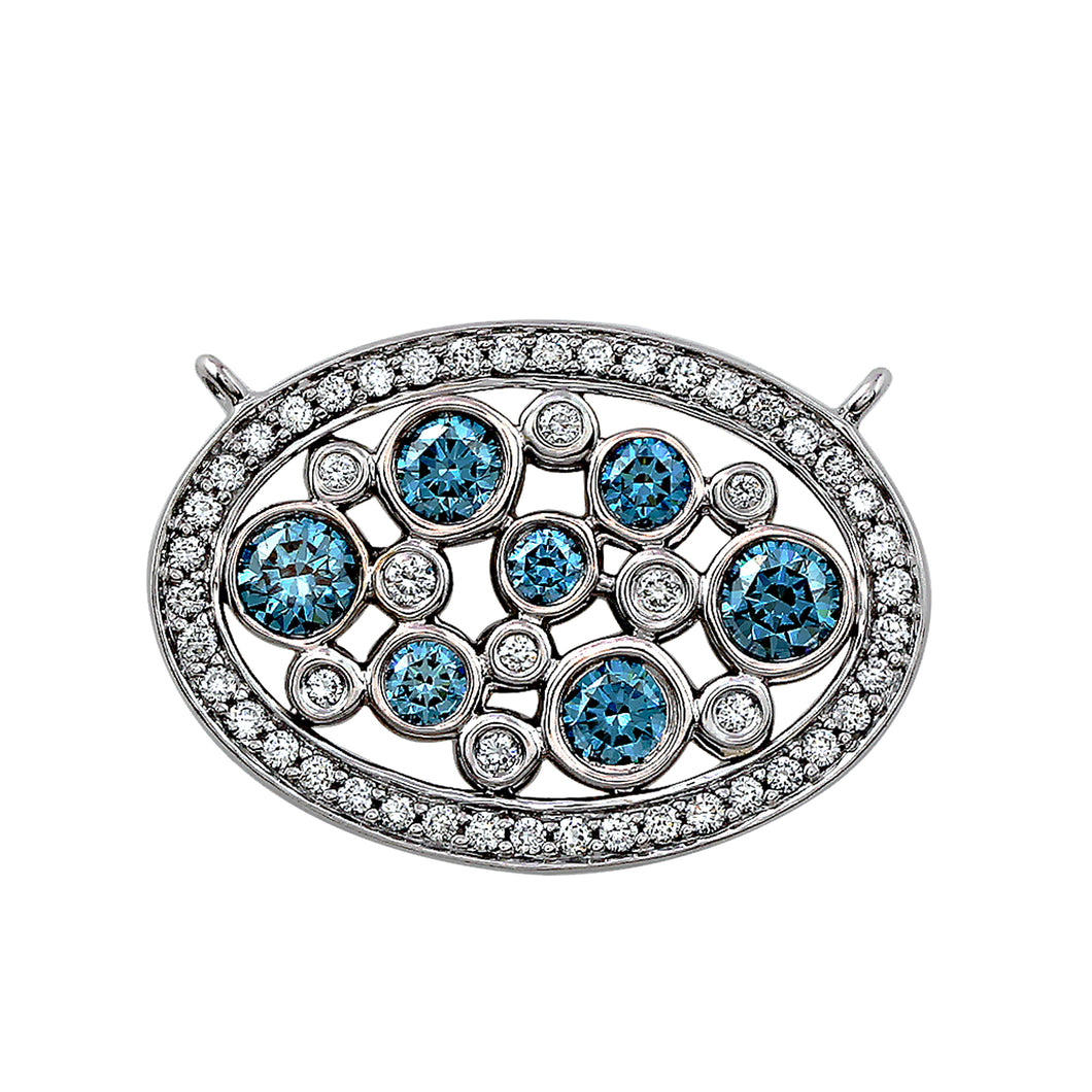 2.02CTTW Lab-Created Diamond Blue and White Oval Pendant in 14K White Gold