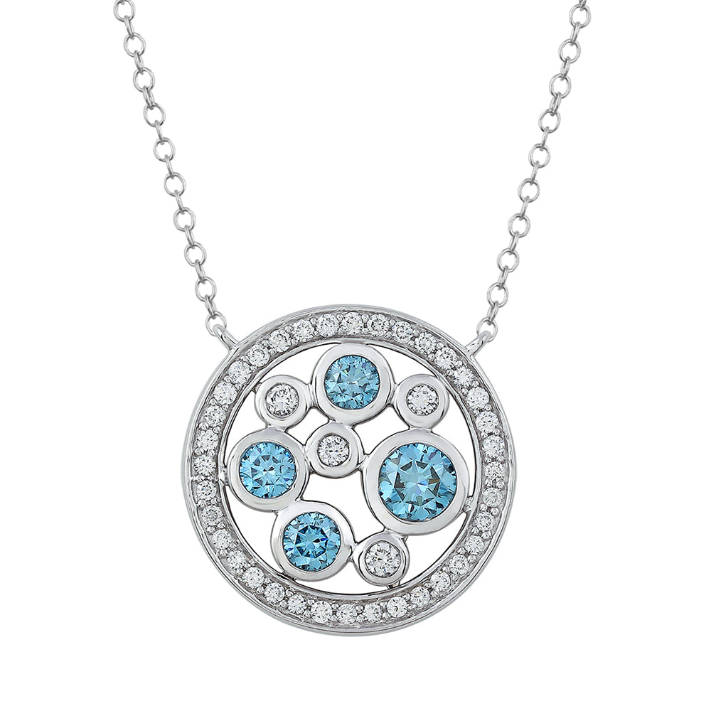 1.47CTTW Lab-Created Diamond Blue and White Circle Pendant in 14K White Gold