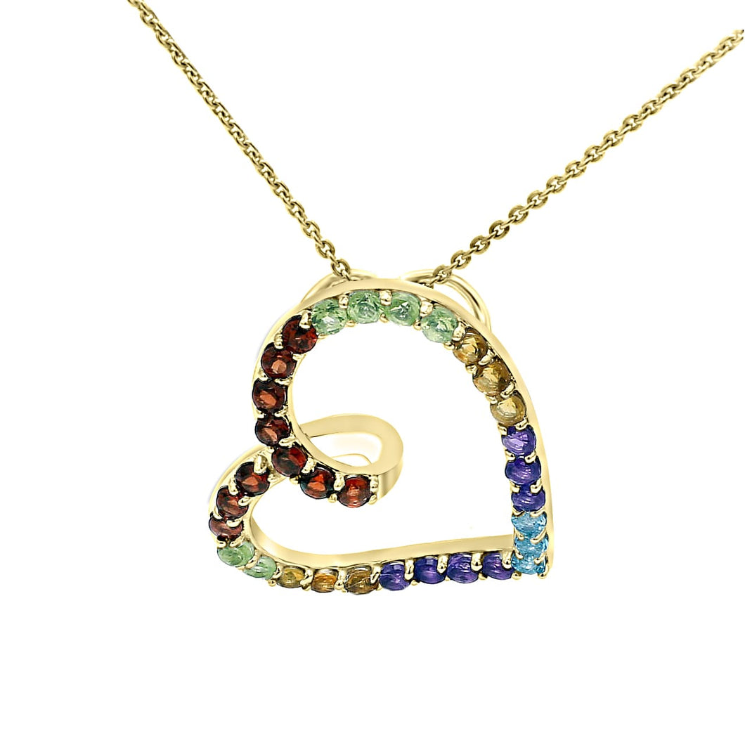 14K Gold Rainbow Heart Pendant