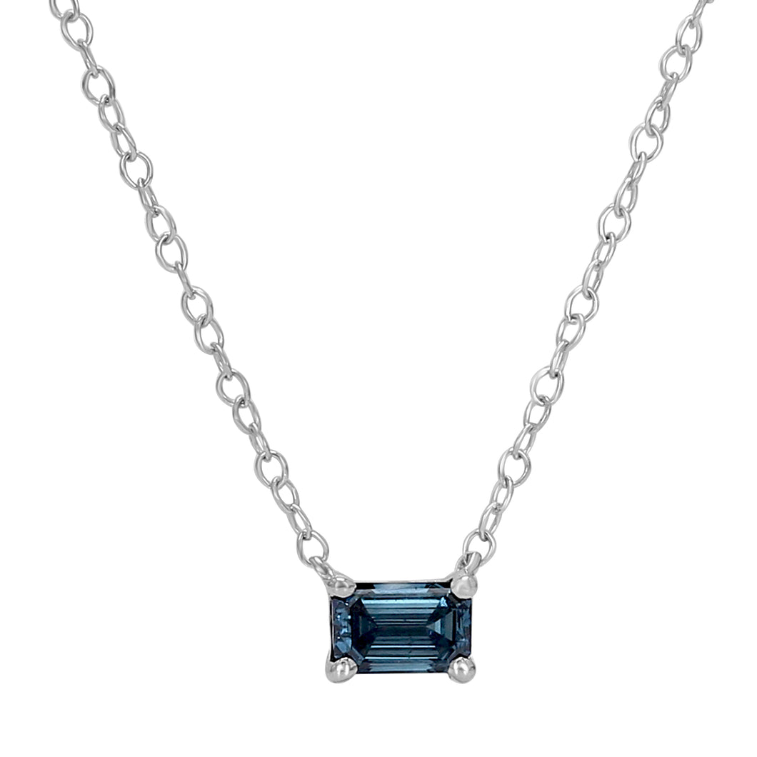 0.50CTTW Emerald Cut Blue Lab-Created Diamond Necklace in 14K White Gold