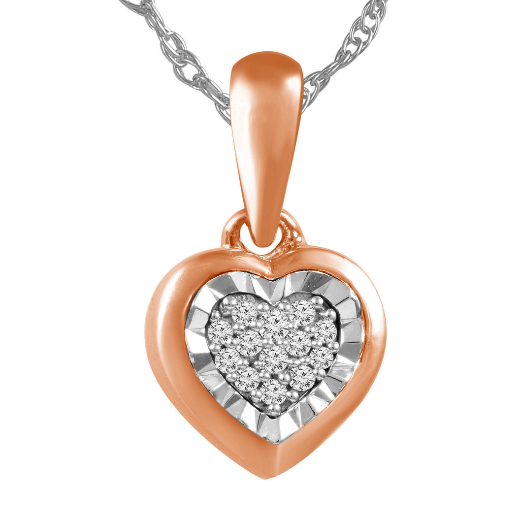 14K Rose and White Gold 0.03CTW Small Diamond Heart Pendant