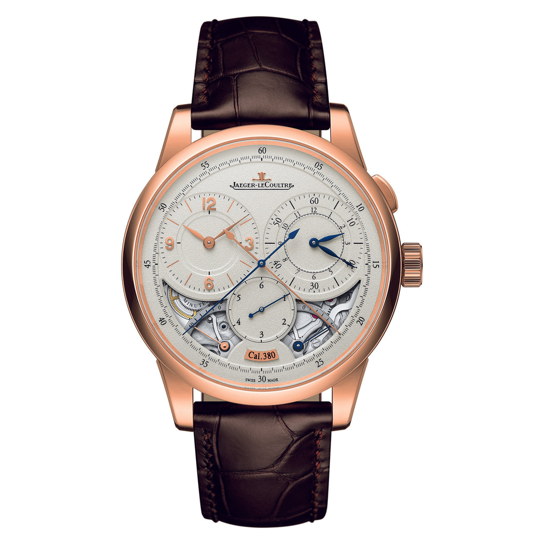 Duometre Silver Dial 18kt Rose Gold Brown Leather Men's Watch