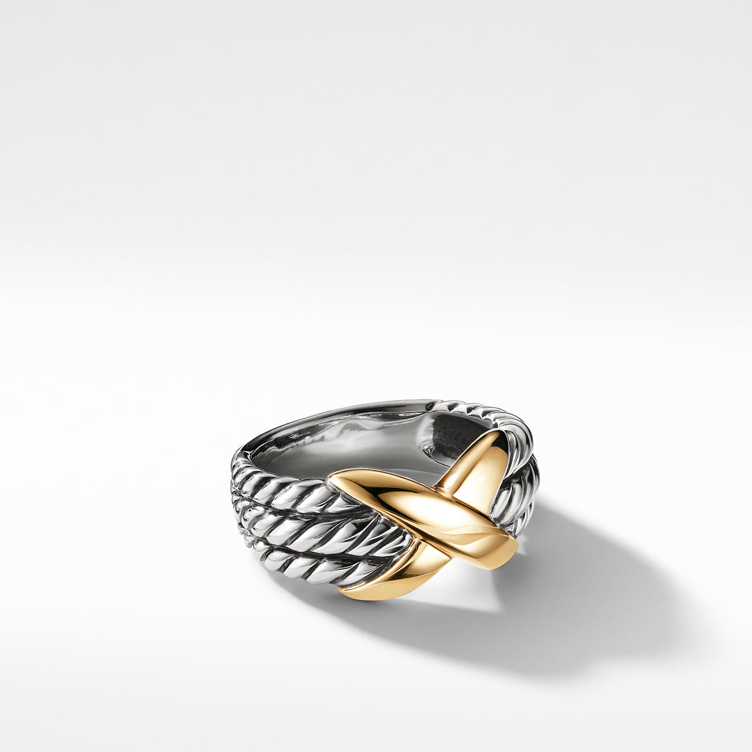 X Triple Row Ring with 14K Gold