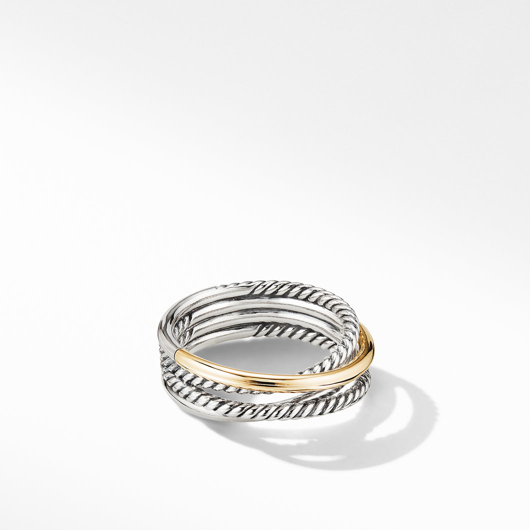 Crossover Band Ring in Sterling Silver with 18K Yellow Gold