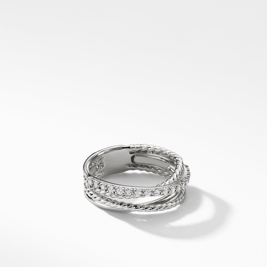 Crossover Band Ring in Sterling Silver with Pavé© Diamonds